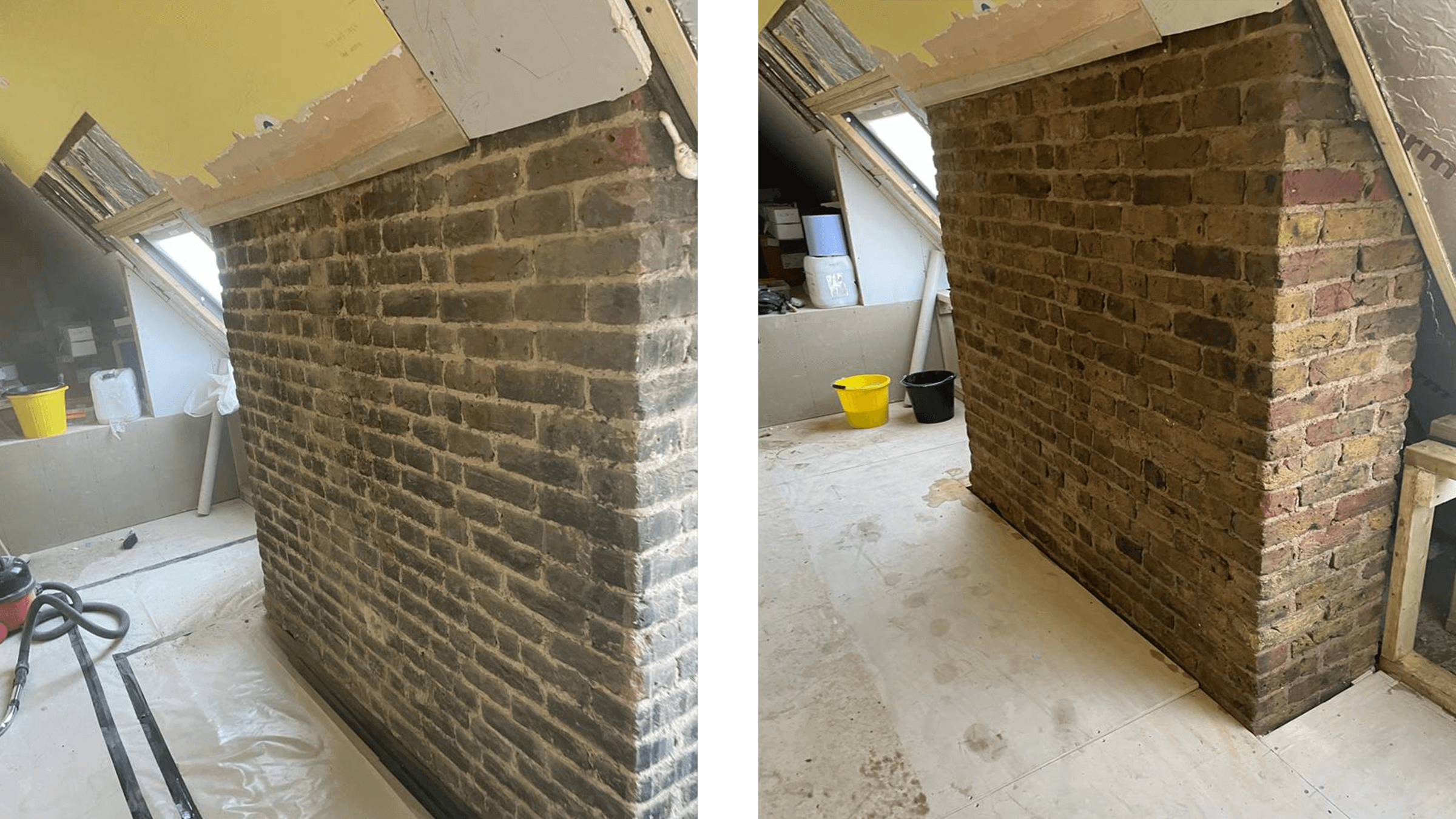 Head clean of internal brickwork to remove soot and loose pointing